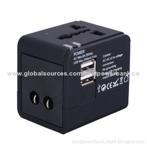 Colorful 2 usb port dual usb multinational travel charger with four plugs